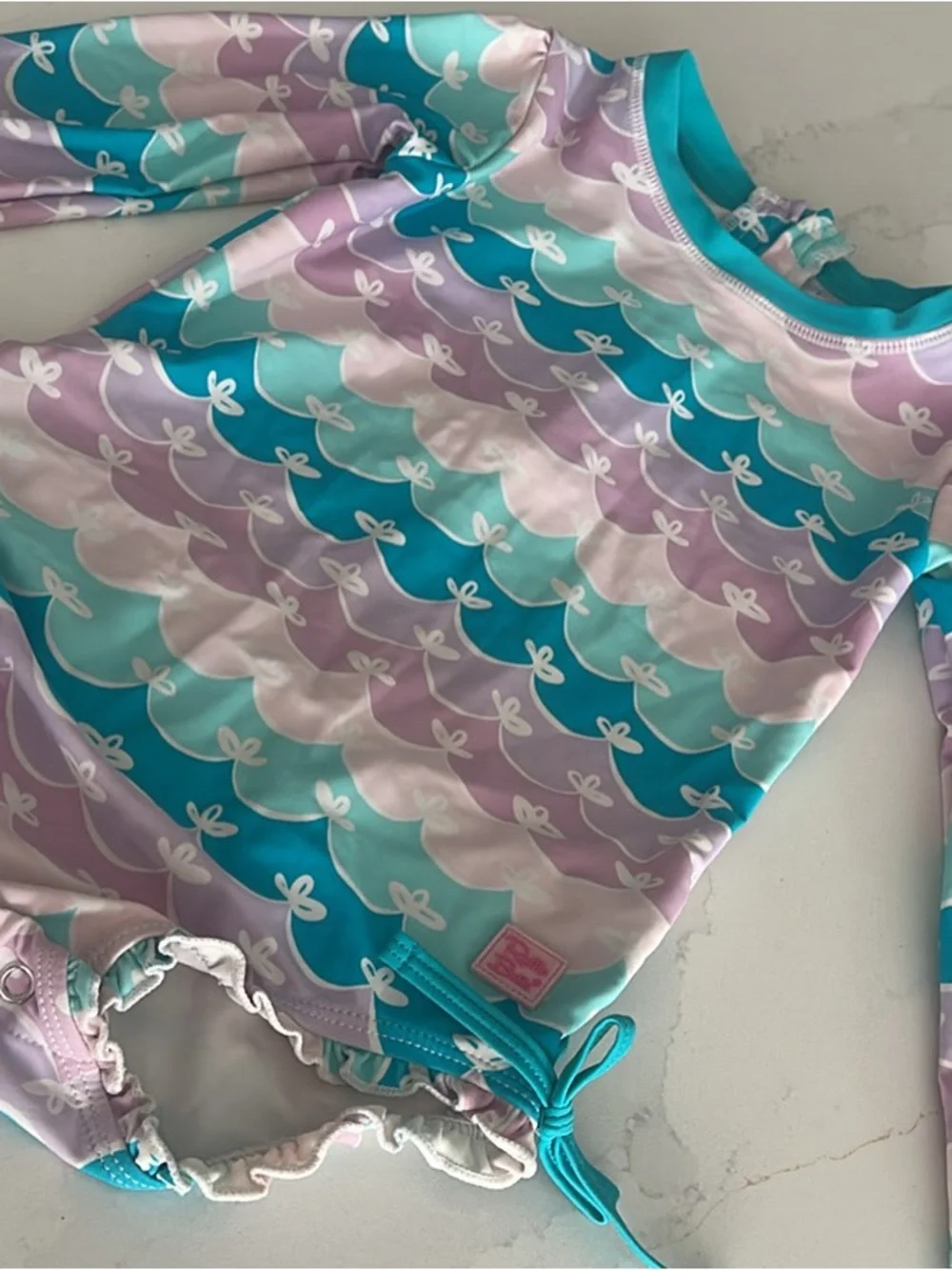 Ruffle Butts Long Sleeve One Piece Rash Guard Swim Suit Mermaid print 3T